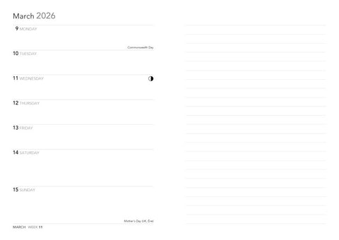 Calendar for March 2026 with a minimal design.