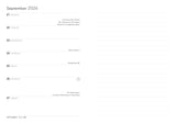 Calendar page for September 2026 with days of the week and dates.