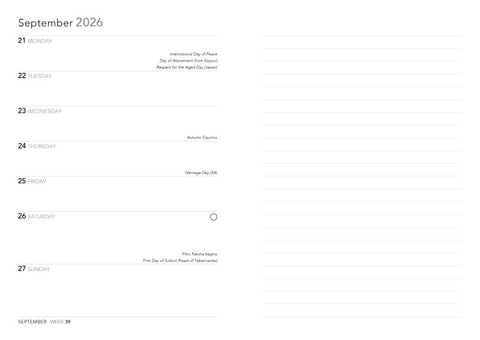 Calendar page for September 2026 with days of the week and dates.