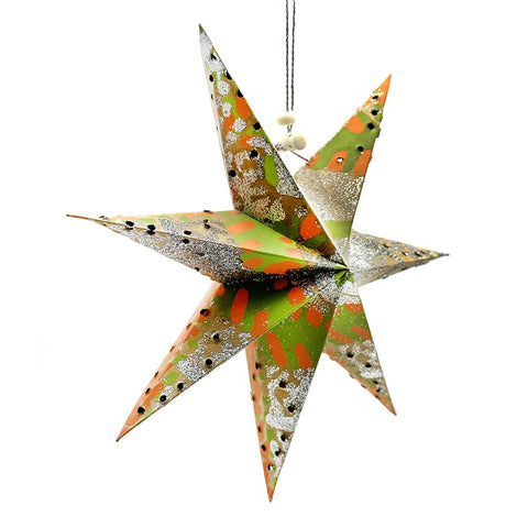 Green , orange and gold paper star with glitter