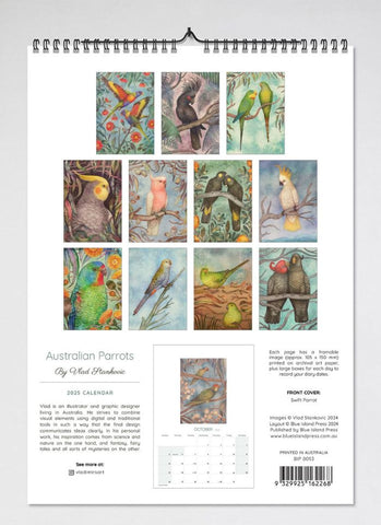 Australian Parrots by Vlad Stankovic Wall Calendar 2025 - back