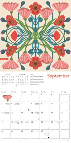 Calendar page for September with a colorful floral design on a beige background