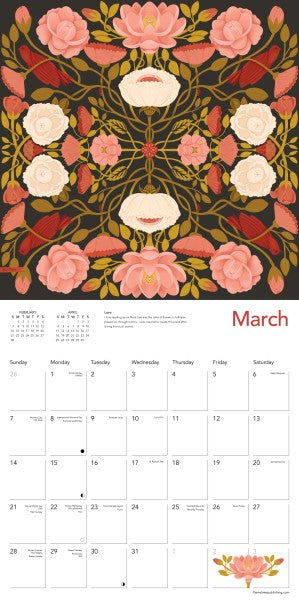 Calendar with floral design on a black background