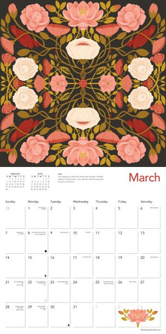 Calendar with floral design on a black background