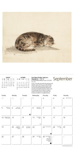Calendar page with a drawing of a cat and text, featuring the month of September.