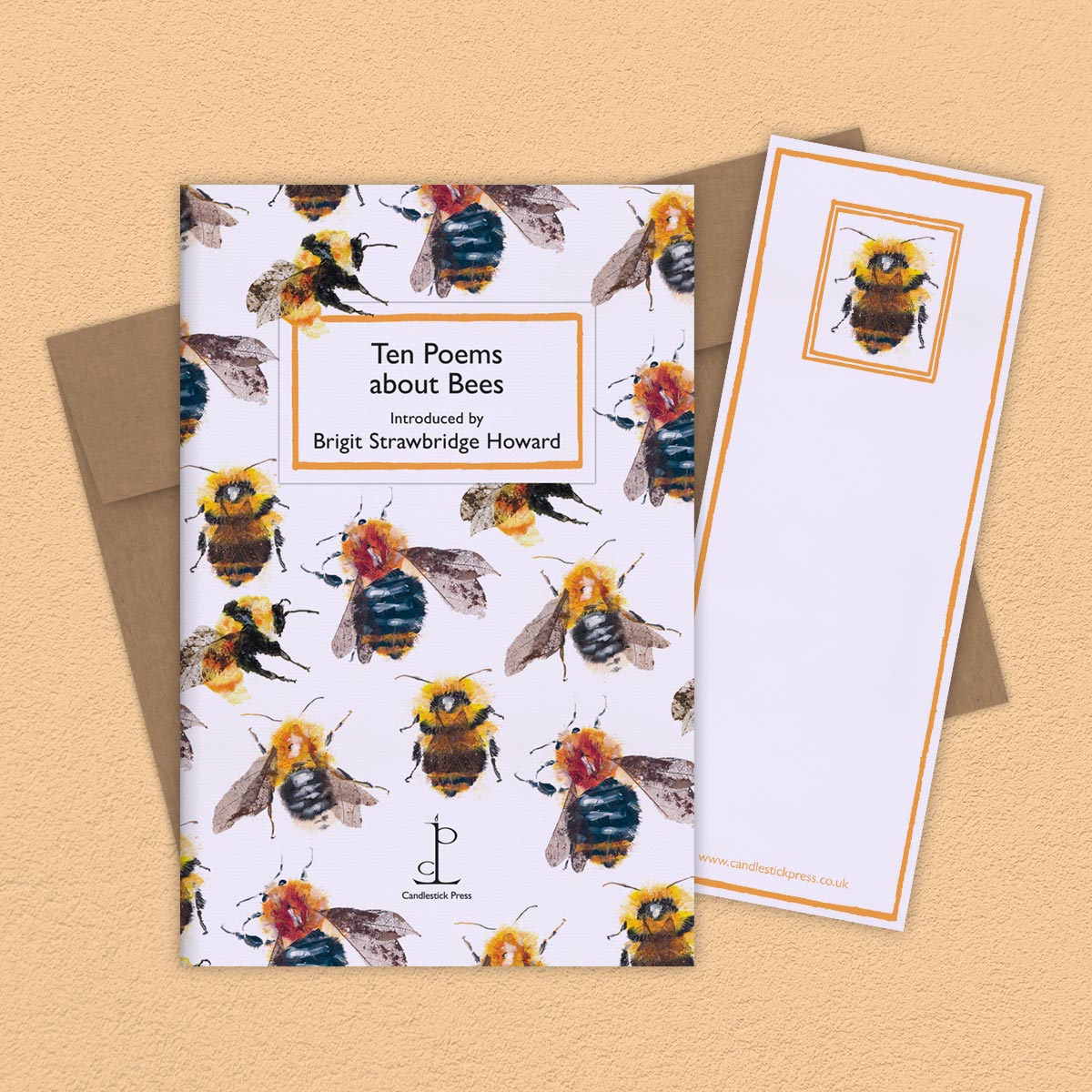 Cover of Ten Poems about Bees - poetry booklet, bookmark and envelope.