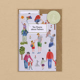Booklet with illustrations of fathers and children on a beige background