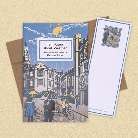 Booklet titled 'Ten Poems about Weather' with a matching card on a beige background