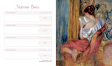Calendar with a painting of a woman reading on the right side