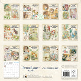 Peter Rabbit calendar with illustrations of various characters on a white background