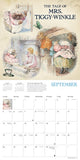 Calendar page for September featuring illustrations from 'The Tale of Mrs. Tiggy-Winkle' by Beatrix Potter.