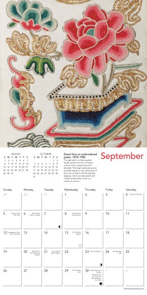 Calendar page for September with decorative floral design and text.