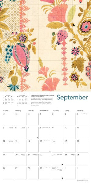 Floral patterned calendar page for September with decorative elements.