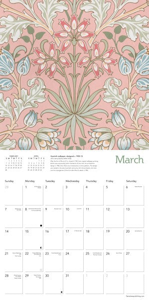 Calendar with floral design on a pink background