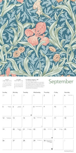 Calendar page for September with floral pattern