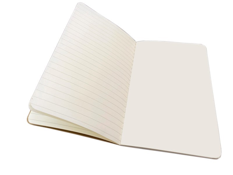 Open notebook with white pages on a white background