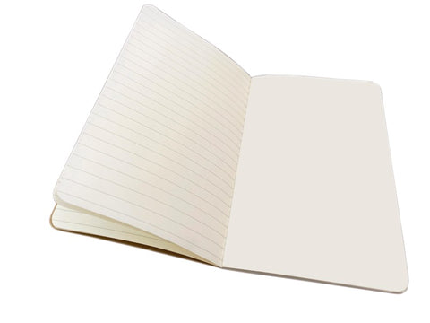 Open notebook with white pages on a white background