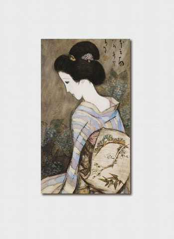 Takehisa Yumeji art card - Portrait of a Woman in Striped Kimono