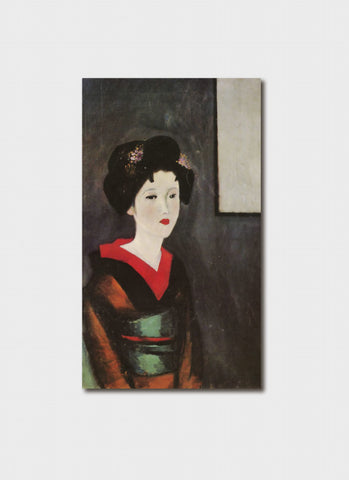 Takehisa Yumeji art card - Portrait of a Woman with a Green Obi