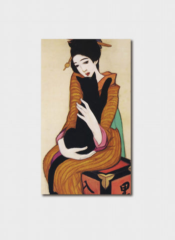 Takehisa Yumeji art card - Black Cat