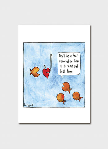 Judy Horacek cartoon card - Heart on Fish Hook