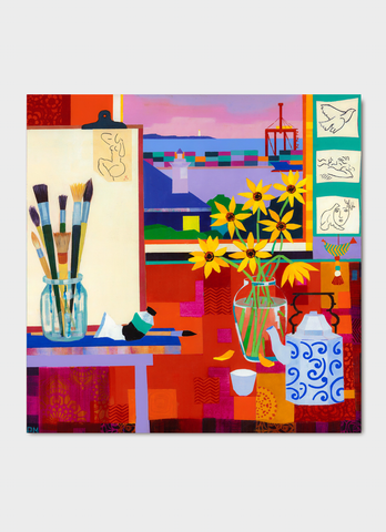 Peta Miller art card - Studio View with Sunflowers
