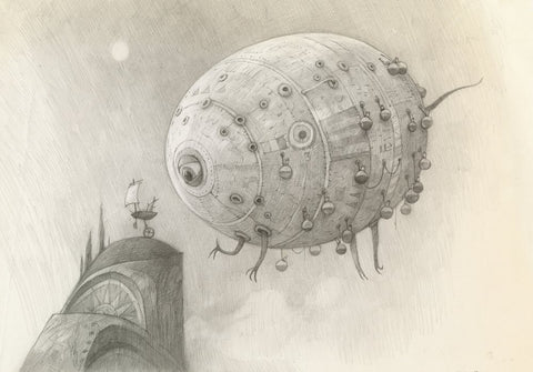 Shaun Tan -French dew bottler and symbiotic traveller, 2010, pencil on paper, 40 x 30cm. A concept drawing for The Lost Thing animated film.