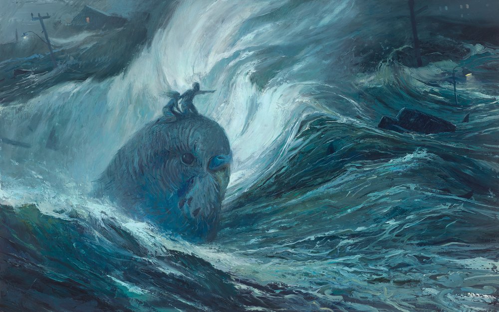 Shaun Tan - Bluebell, 2018, oil on canvas, 136 x 90 cm. A painting used to create a limited edition print for a special edition of Tales from The Inner City.