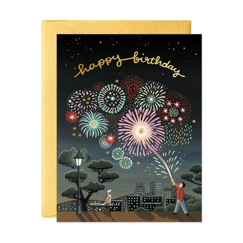 Joo Joo Paper Foil Card - Fireworks Birthday