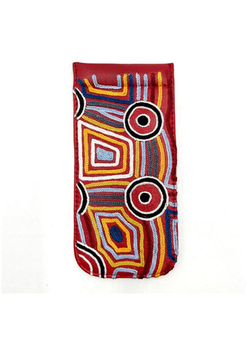 Embroidered Leather Glasses Case - Mary Napangardi Brown