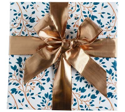 Wrapping Paper Roll - Spring Blossom - Teal and copper on white