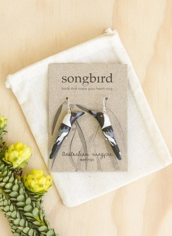 Songbird Earrings - Australian Magpie