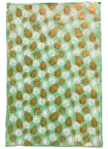 Handmade Lokta Paper - Coconut Palm White & Gold on Mint