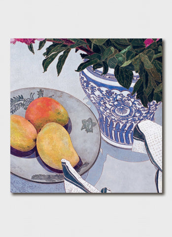 Cressida Campbell art card - Mangoes and Peonies