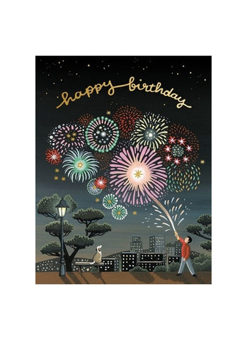 Joo Joo Paper Foil Card - Fireworks Birthday