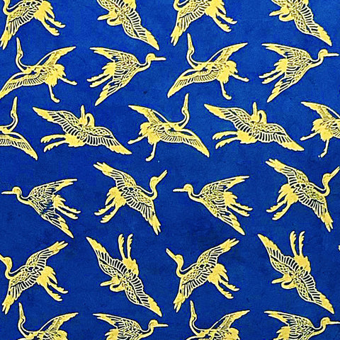 Handmade Lokta Paper - Swallows Gold on Blue