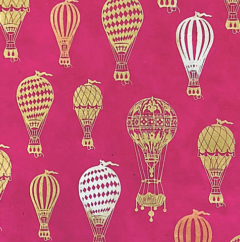 Handmade Lokta Paper - Hot Air Balloons Metallic on Magenta