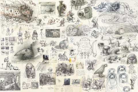 The endpaper illustrations for Creature are a compilation of sketchbook doodles from over the years, which largely inspired the idea of this collection.